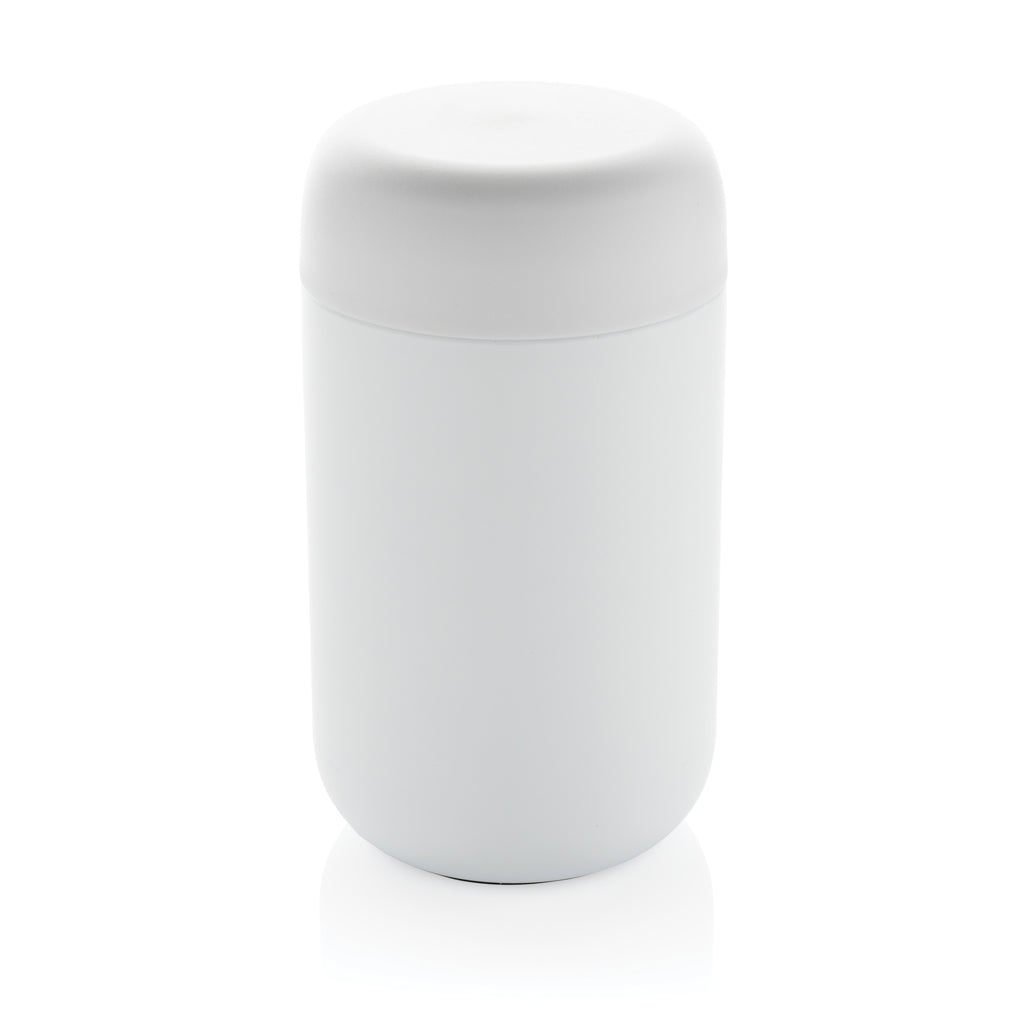 Reisbeker 360 ml met schroefdeksel, gerecycled RVS, wit