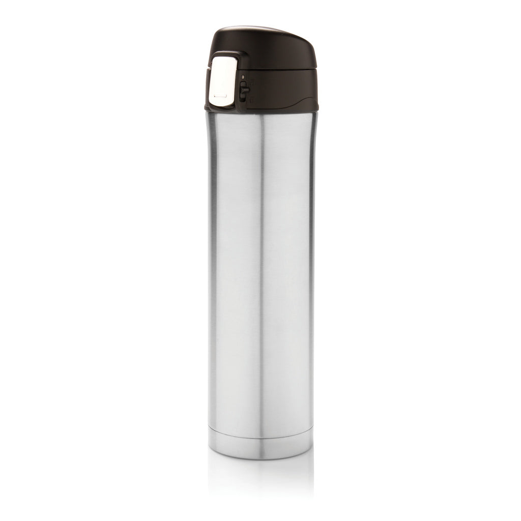 Thermosfles met afsluitbaar deksel, gerecycled RVS, zilver