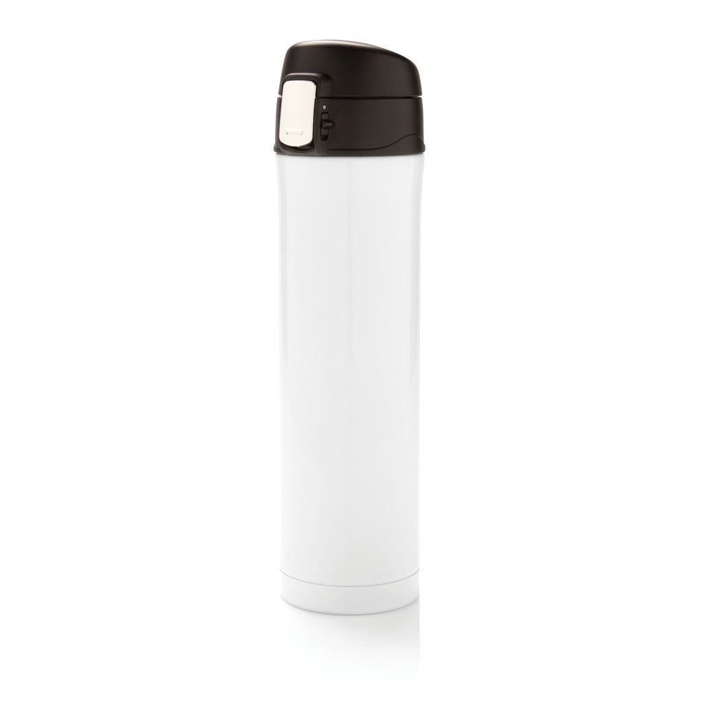 Thermosfles met afsluitbaar deksel, gerecycled RVS, wit