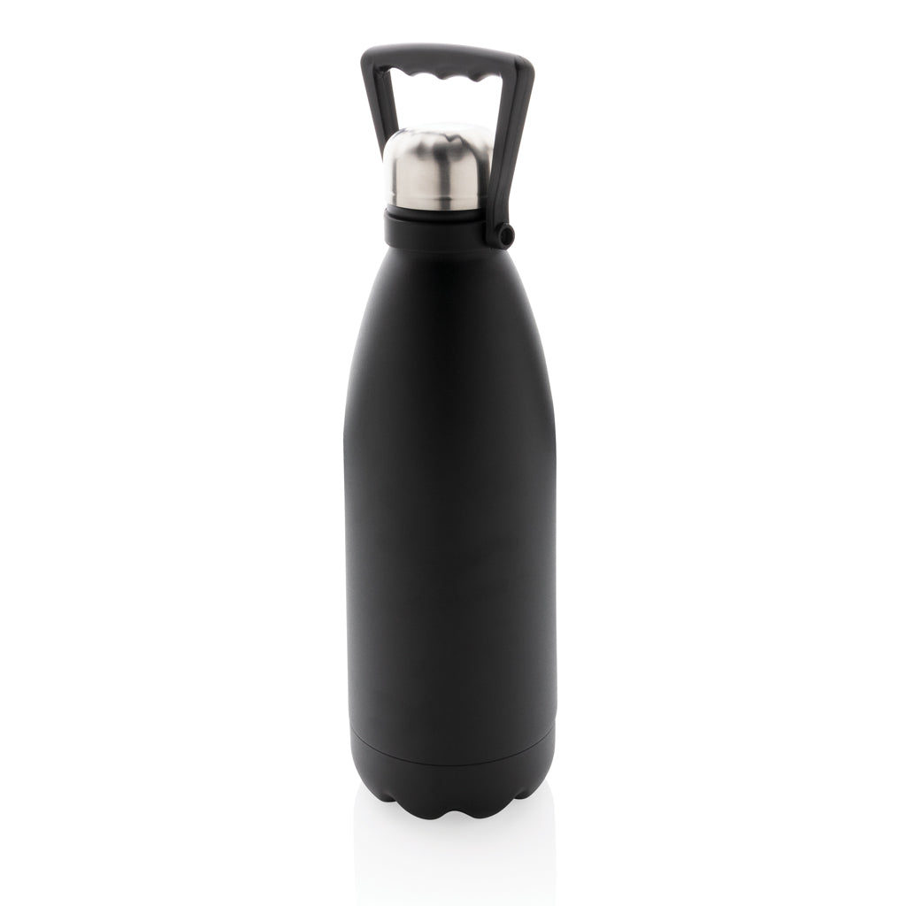 Vacuümfles 1,5 liter met handvat, gerecycled RVS, zwart