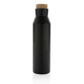 Vacuümfles 600 ml met houten dop, gerecycled RVS, zwart