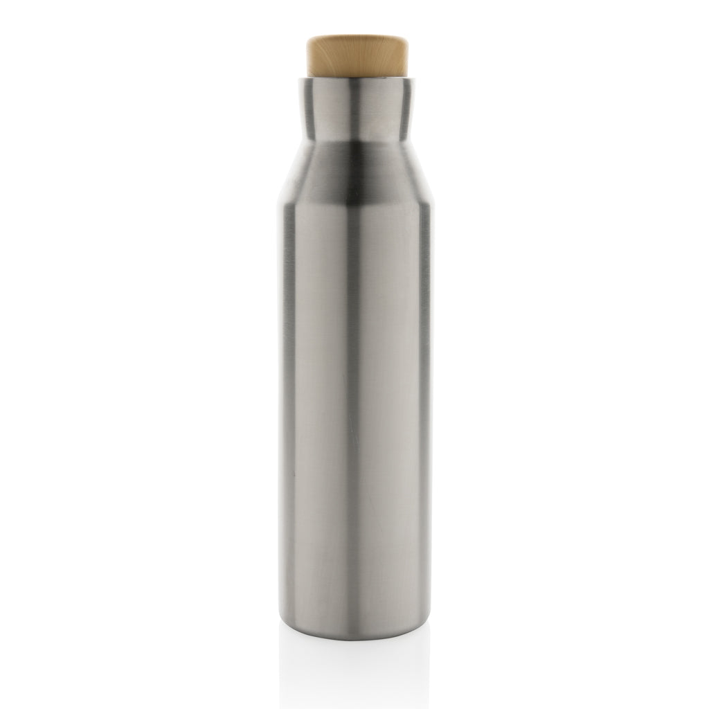 Vacuümfles 600 ml met houten dop, gerecycled RVS, zilver