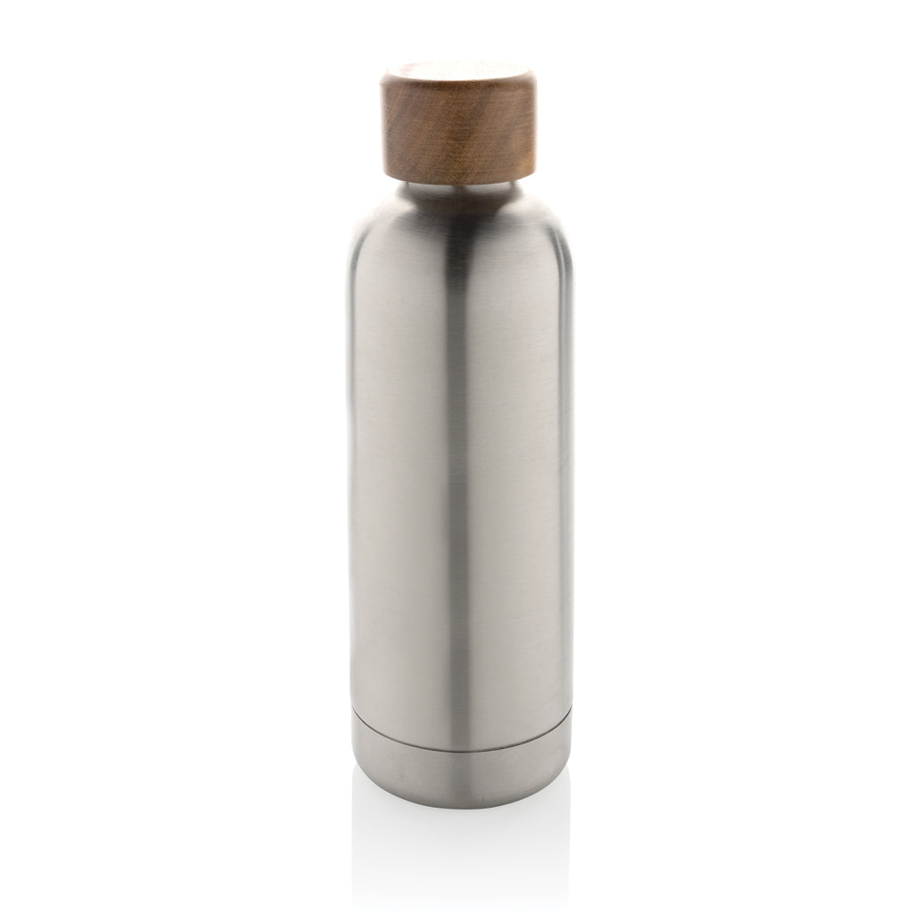 Vacuümfles 500 ml met acaciahouten deksel, zilver