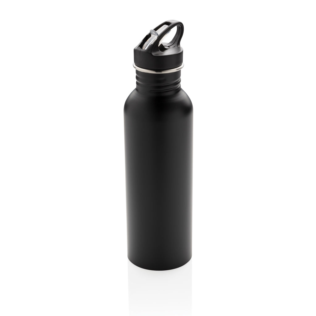 Sportfles 710 ml met sportdop, RVS, zwart