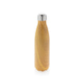 Vacuümfles 500 ml met houtdessin, geel
