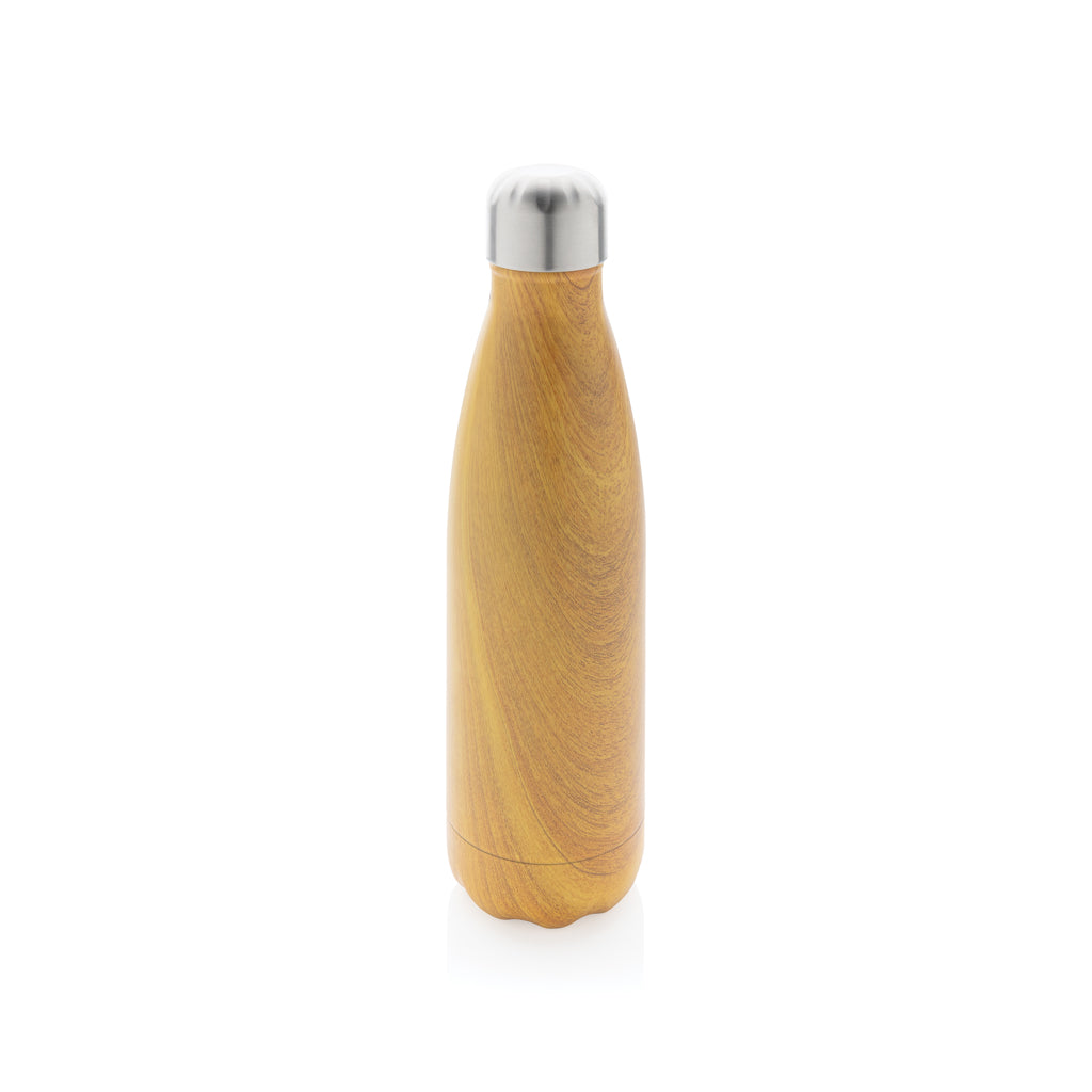 Vacuümfles 500 ml met houtdessin, geel