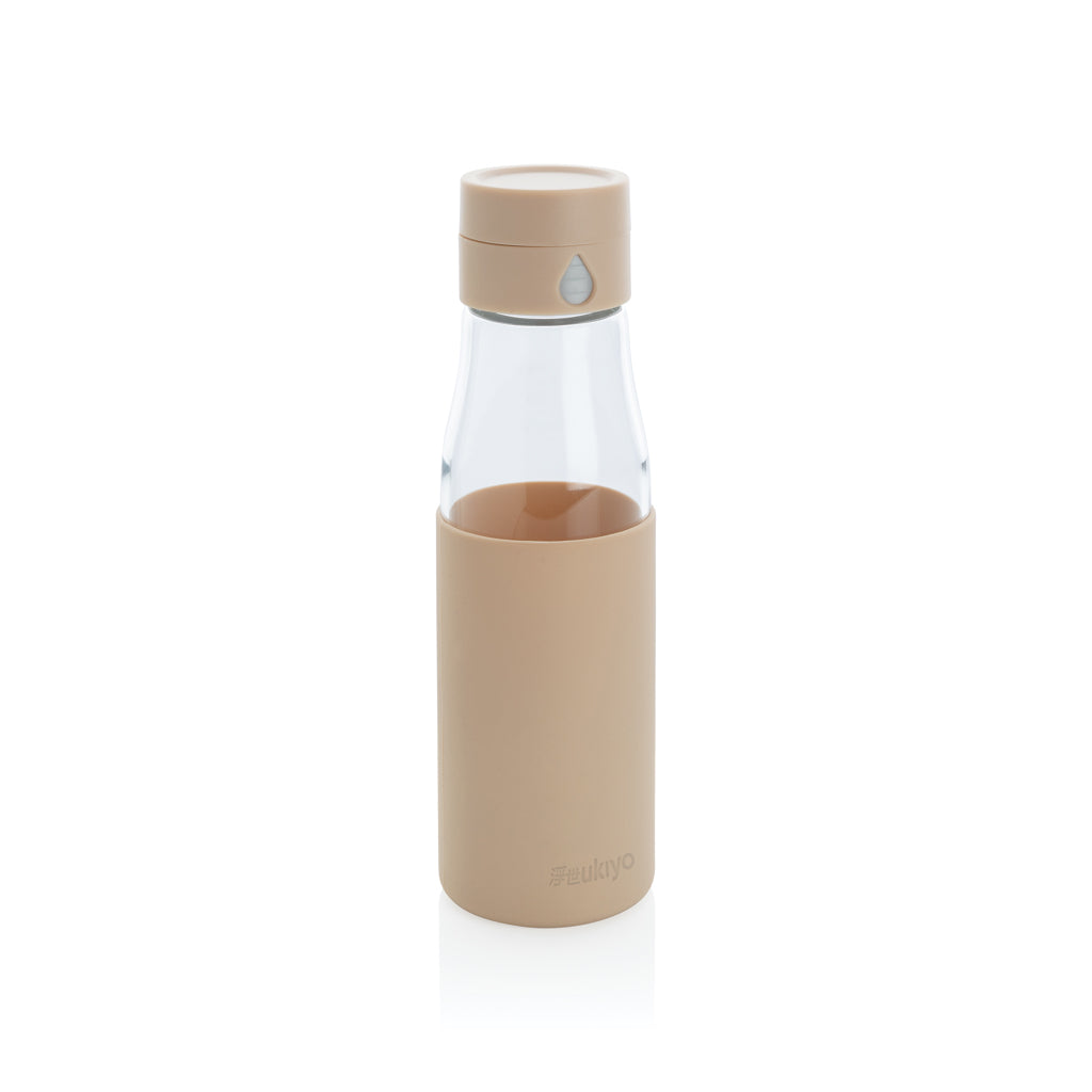 Glazen waterfles 600 ml met hydratatie-teller, bruin