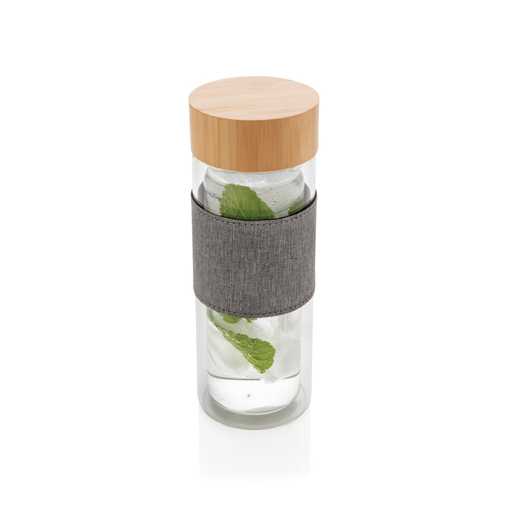 Dubbelwandig glas met bamboe deksel, transparant