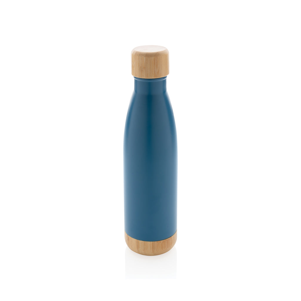 Vacuümfles 520 ml met bamboe deksel en bodem, blauw