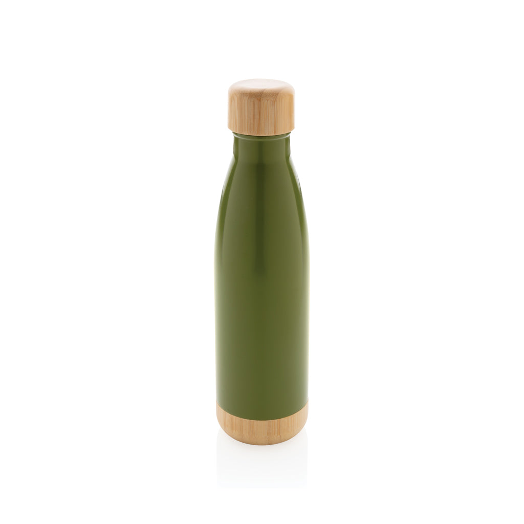 Vacuümfles 520 ml met bamboe deksel en bodem, groen