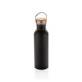 Drinkfles 710 ml RVS met bamboe deksel, zwart