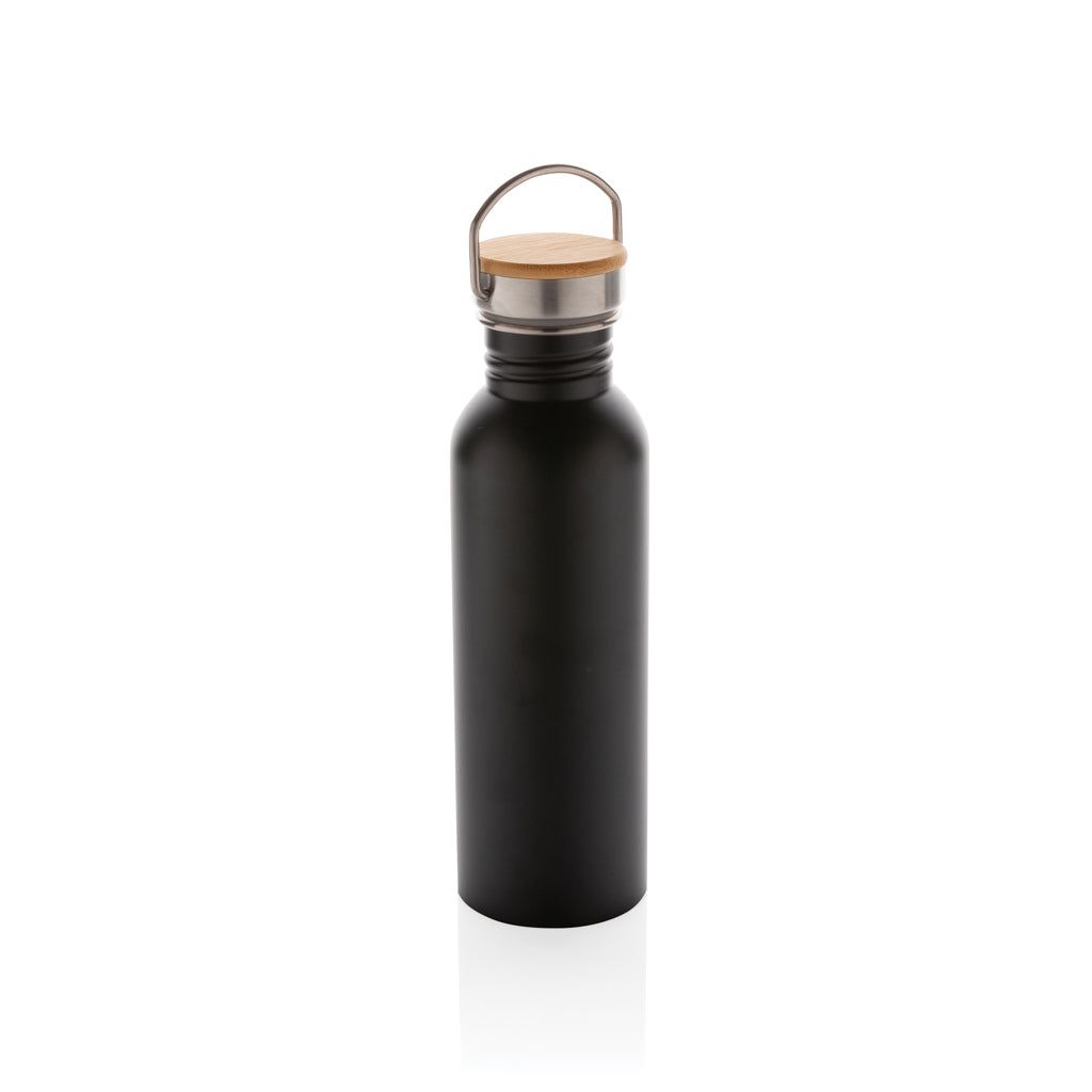 Drinkfles 710 ml RVS met bamboe deksel, zwart