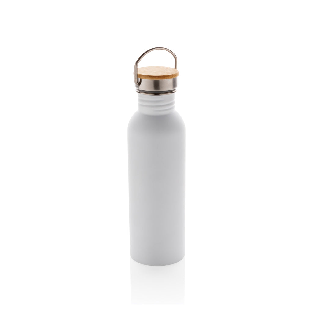 Drinkfles 710 ml RVS met bamboe deksel, wit