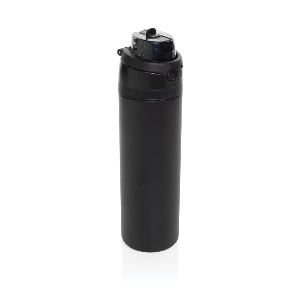 Waterfles 720 ml met rietje en klapdop, zwart