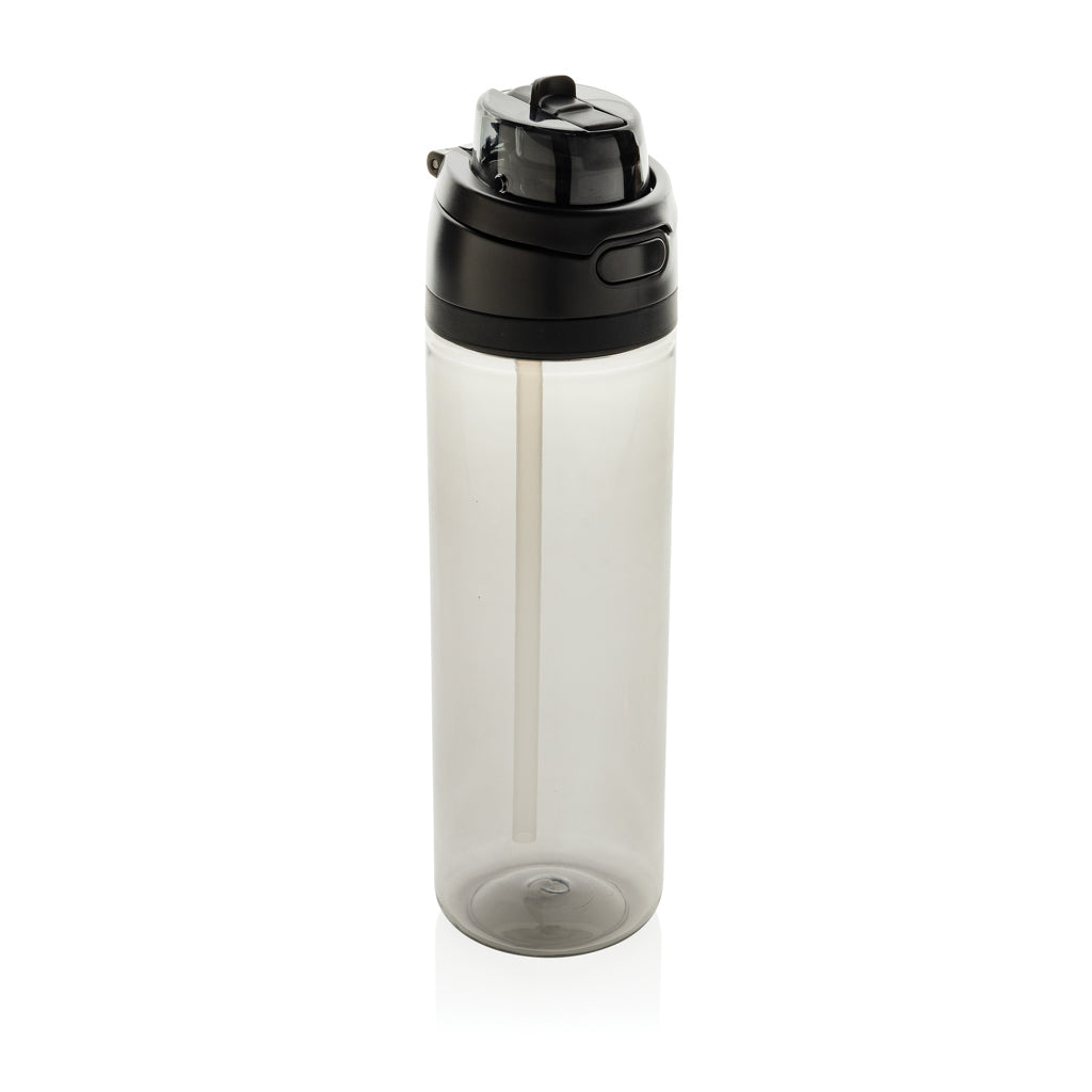 Waterfles 800 ml met rietje, gerecycled PET, zwart
