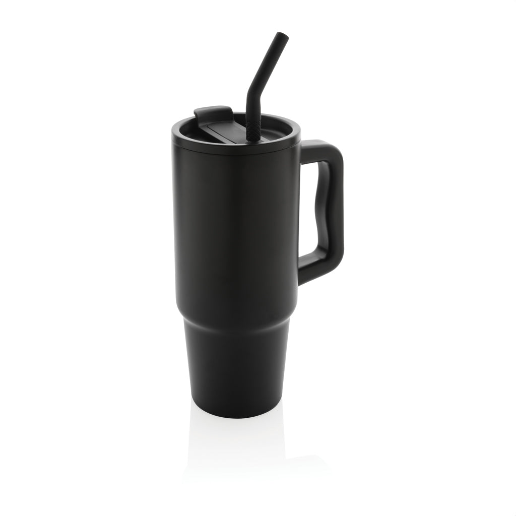 Drinkbeker 900 ml met rietje en handvat, zwart