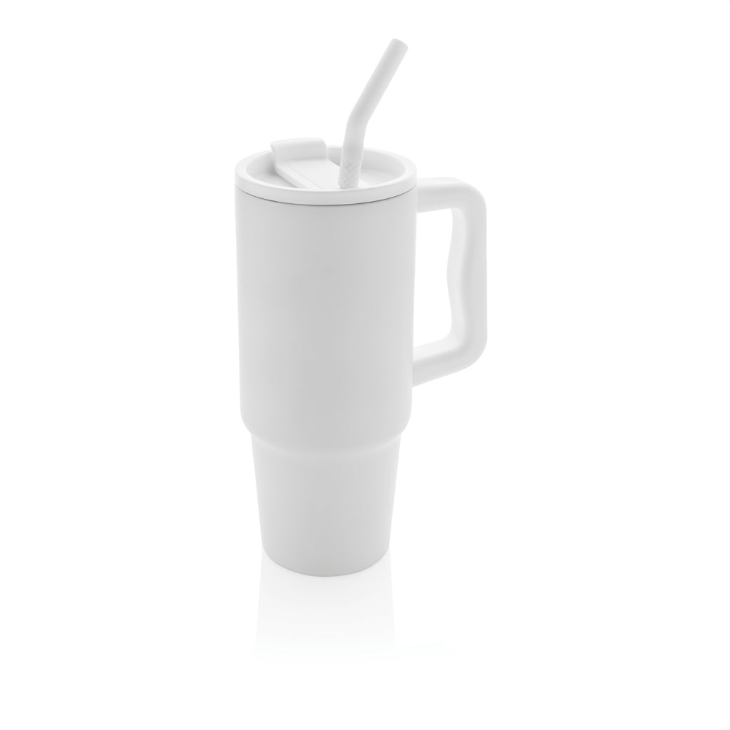Drinkbeker 900 ml met rietje en handvat, wit
