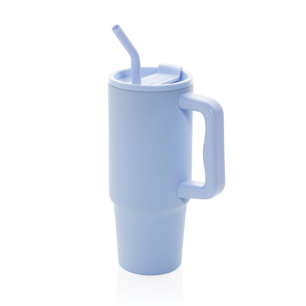 Drinkbeker 900 ml met rietje en handvat, lichtblauw