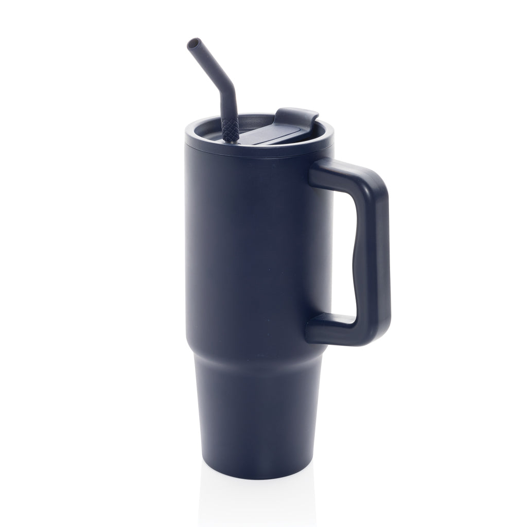 Drinkbeker 900 ml met rietje en handvat, donkerblauw