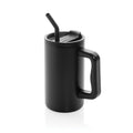 Kantoorbeker 800 ml met handvat en rietje, zwart