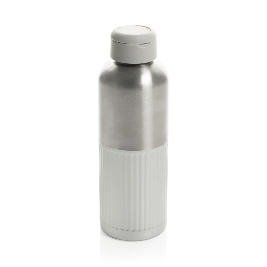 Waterfles 750 ml, geribbeld met handvat in de dop, grijs