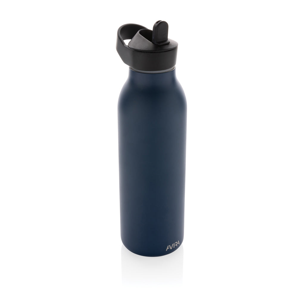 Fliptop waterfles 500 ml met rietje, donkerblauw
