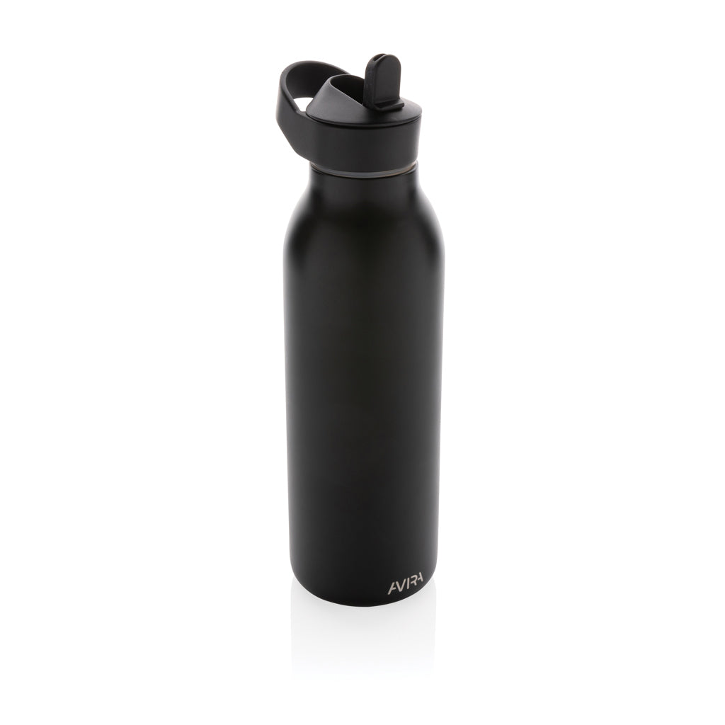 Fliptop waterfles 500 ml met rietje, zwart
