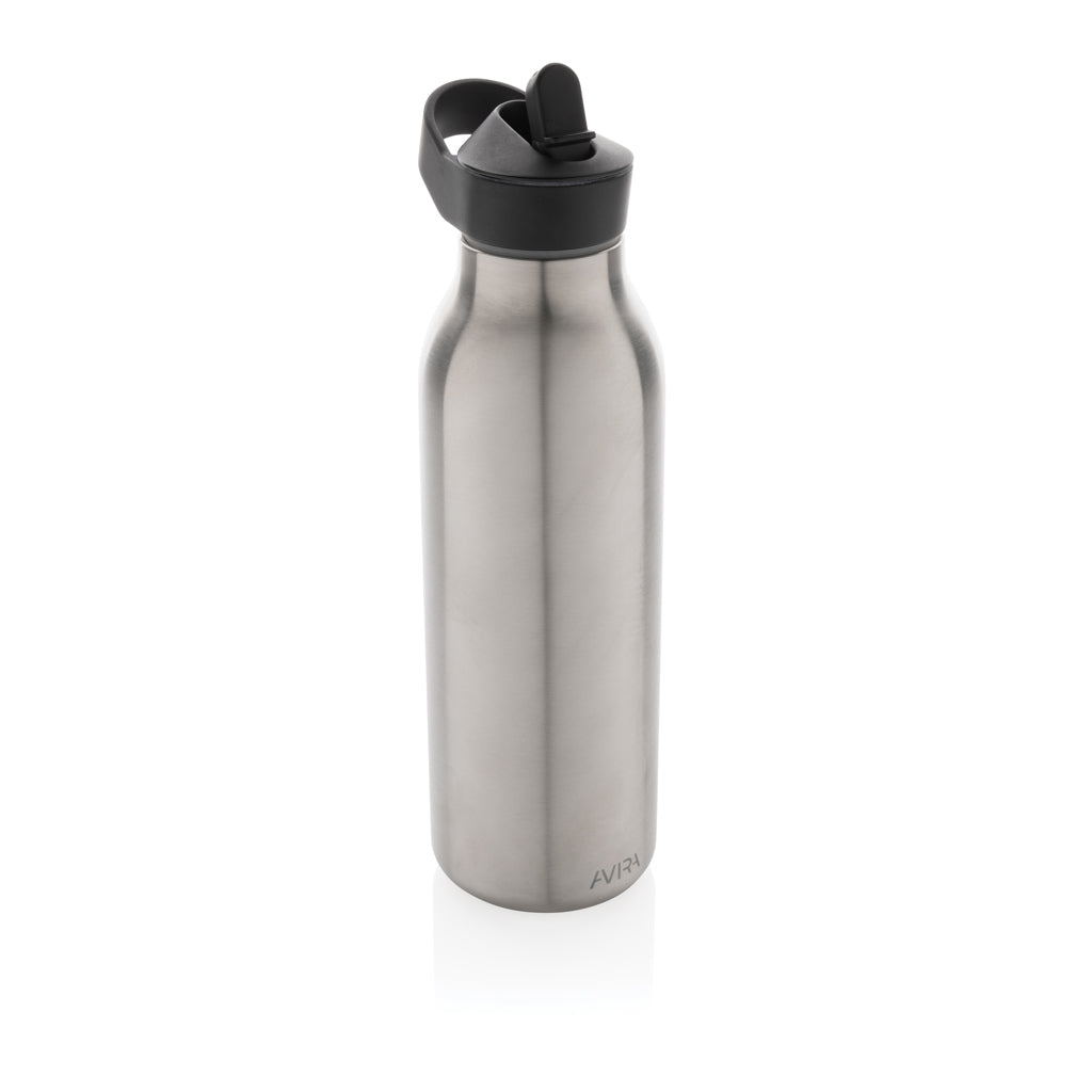 Fliptop waterfles 500 ml met rietje, zilver
