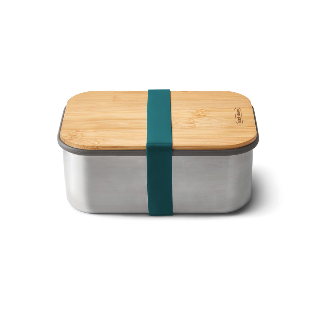 RVS sandwichbox groot met bamboe deksel, turquoise