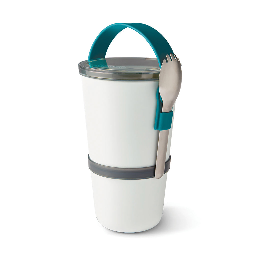 Lunch pot met twee stapelbare potten en bestek, turquoise