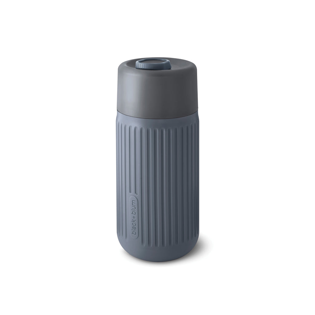 Reisbeker van glas met siliconen hoes, 340 ml, grijs