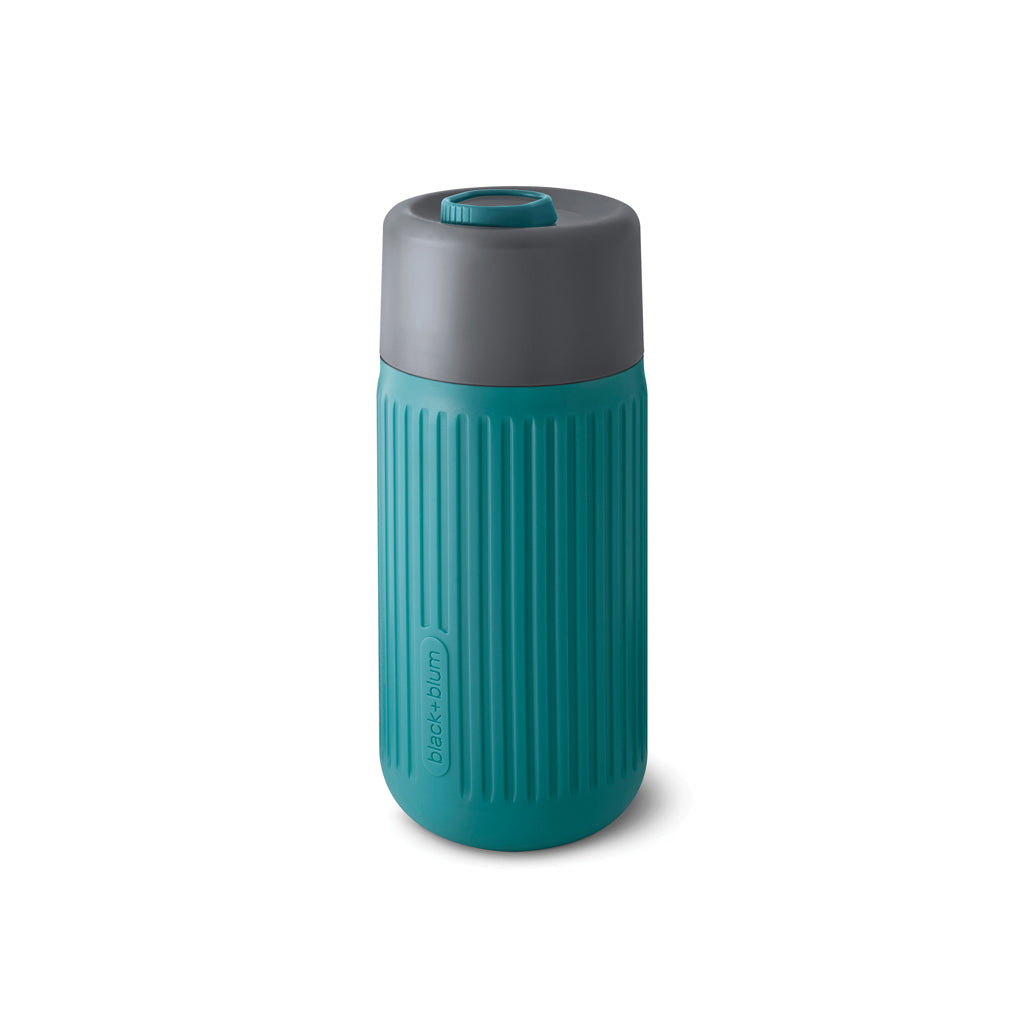 Reisbeker van glas met siliconen hoes, 340 ml, turquoise