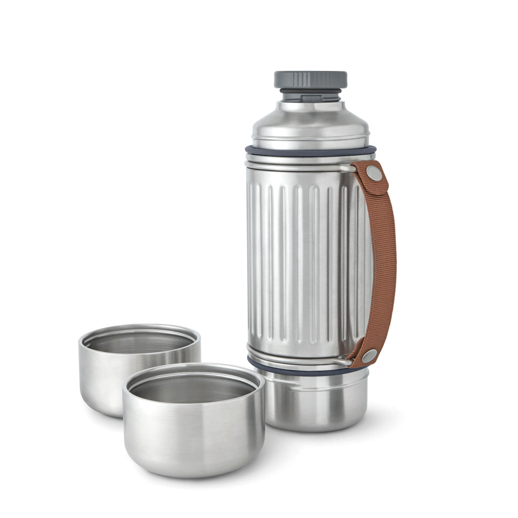 Isoleerfles van RVS, 1 liter, met twee bekers, grijs
