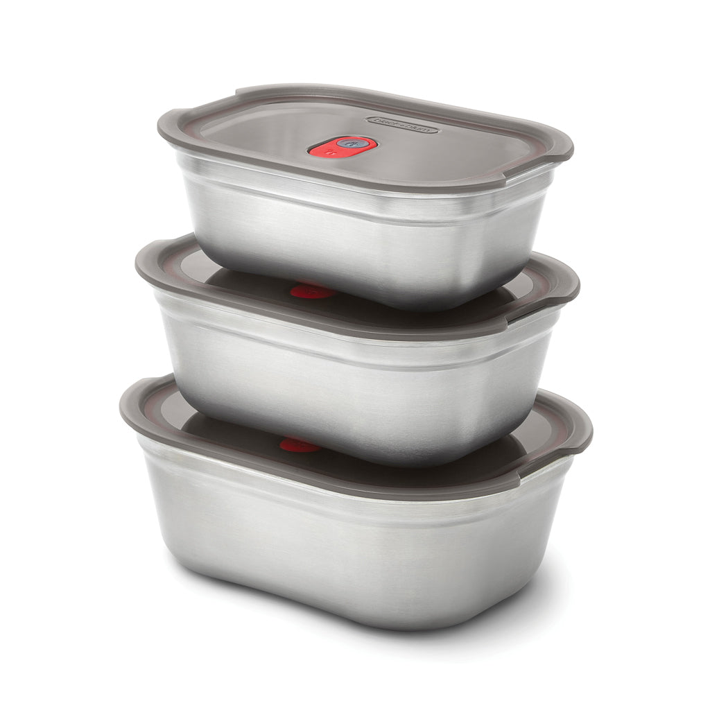 Set van drie RVS meal-prepboxen in drie maten, grijs