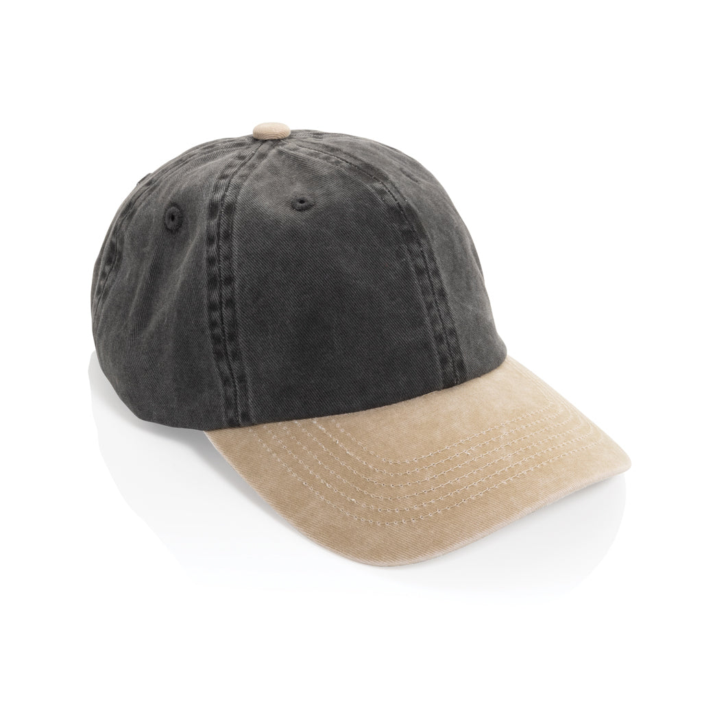 6-panel cap van gerecycled katoen twill, tweekleurig, zwart