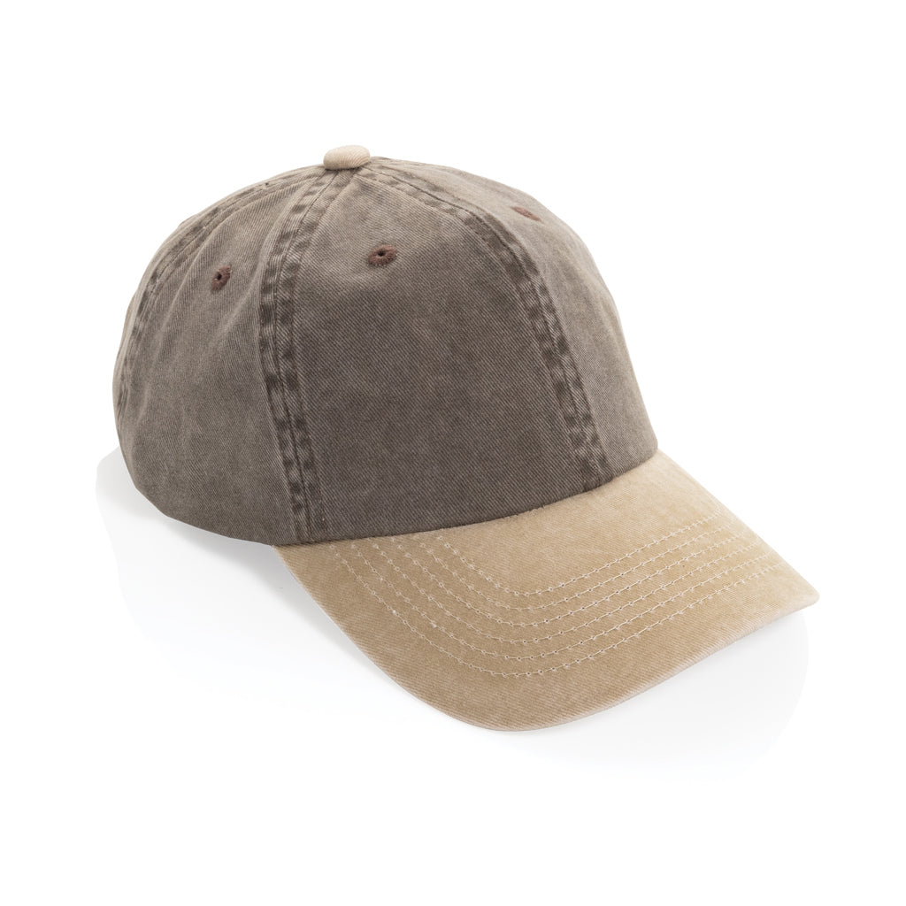6-panel cap van gerecycled katoen twill, tweekleurig, bruin