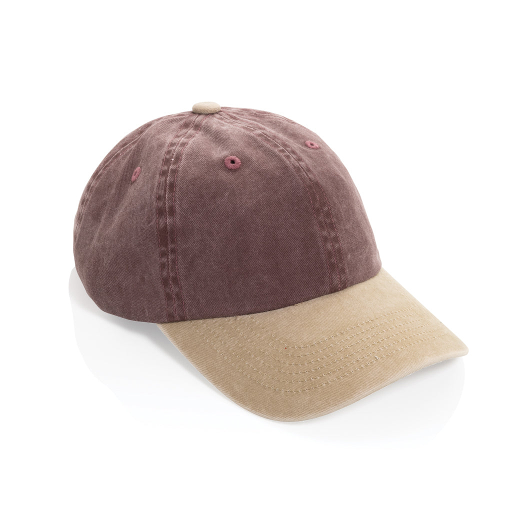 6-panel cap van gerecycled katoen twill, tweekleurig, maroon