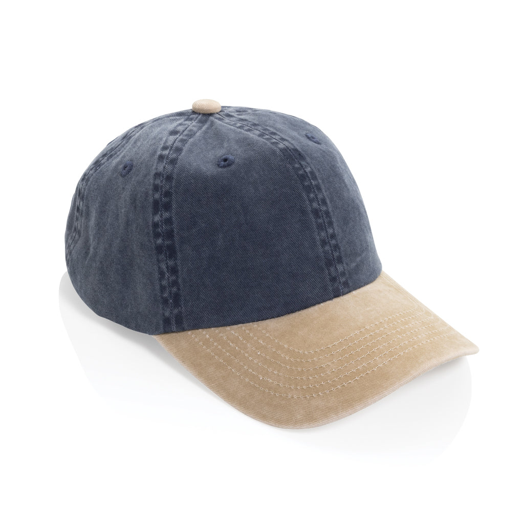 6-panel cap van gerecycled katoen twill, tweekleurig, donkerblauw