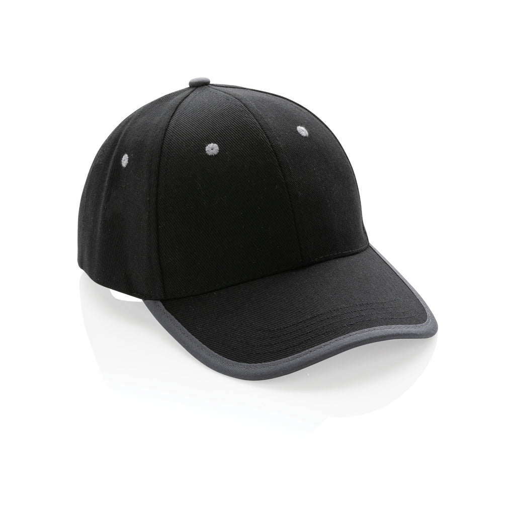 6-panel cap van gerecycled katoen met contrasterende bies, zwart