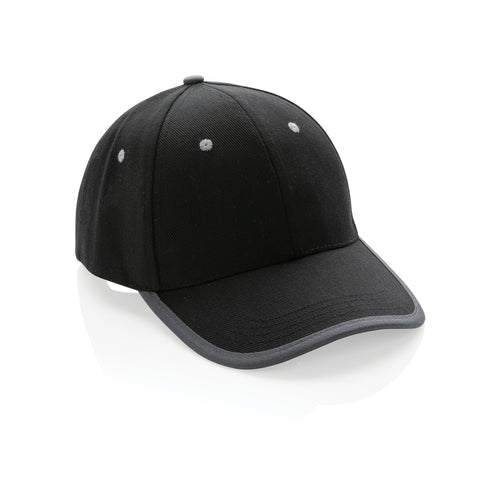 6-panel cap van gerecycled katoen met contrasterende bies, zwart