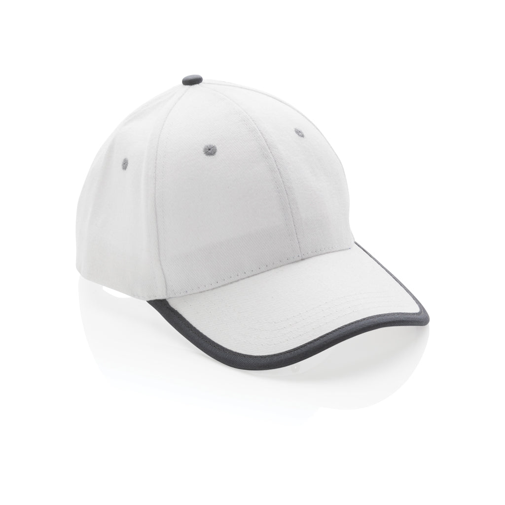 6-panel cap van gerecycled katoen met contrasterende bies, wit