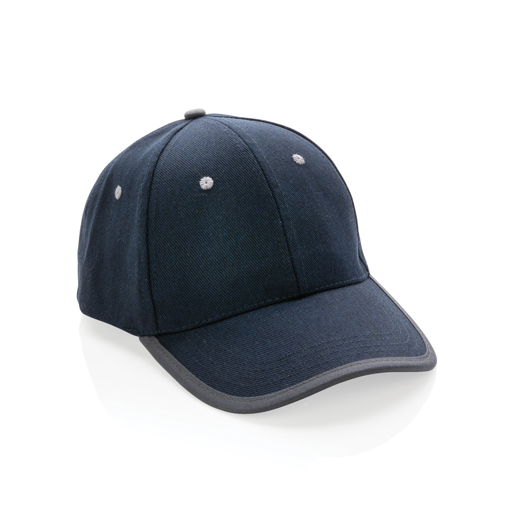 6-panel cap van gerecycled katoen met contrasterende bies, donkerblauw