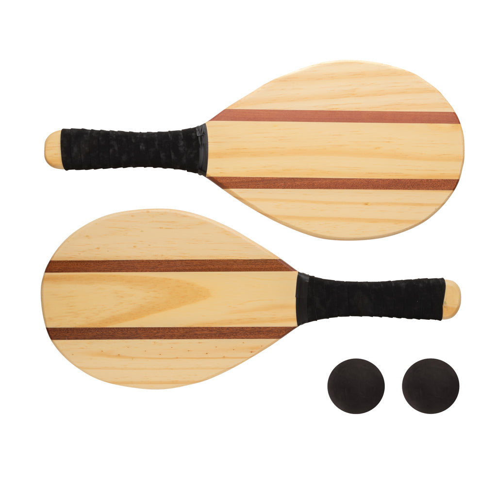 Houten batjes-set voor op het strand, met twee ballen, bruin
