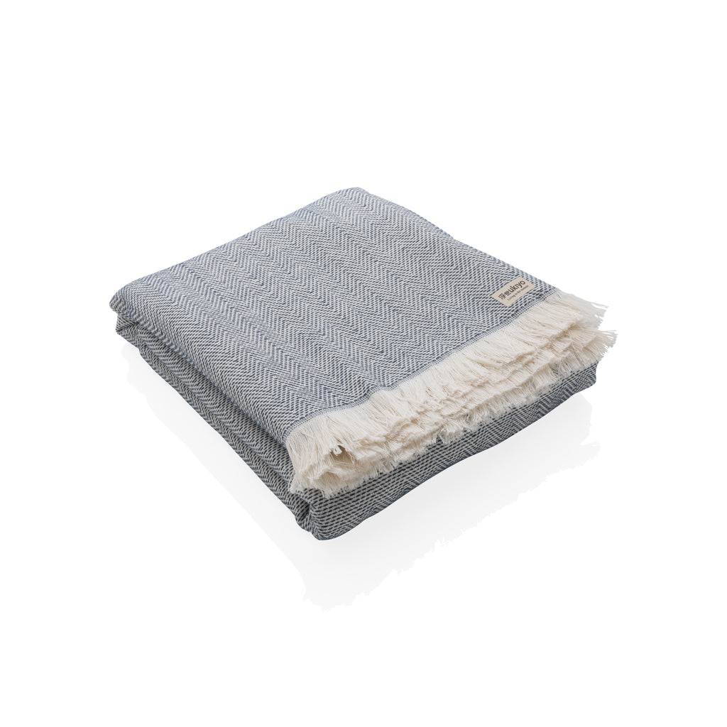 Veelzijdige deken en handdoek van gerecycled katoen, donkerblauw