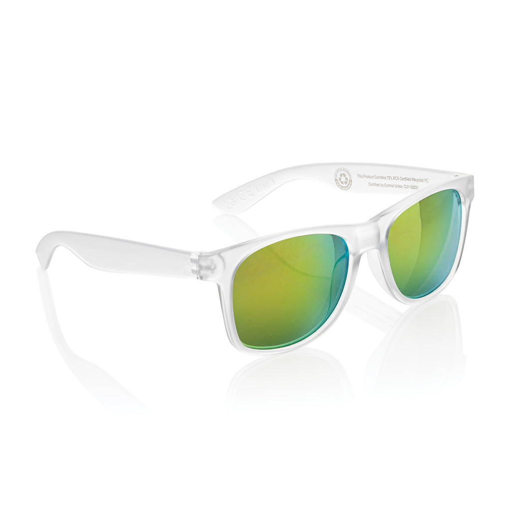 Zonnebril met gekleurd spiegelglas, transparant montuur, wit