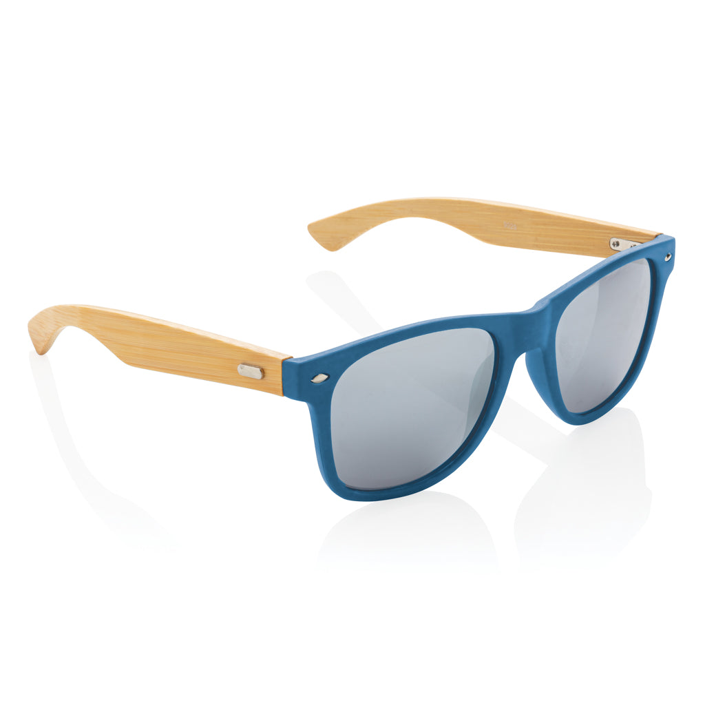 Zonnebril met bamboe pootjes en gerecycled plastic montuur, blauw