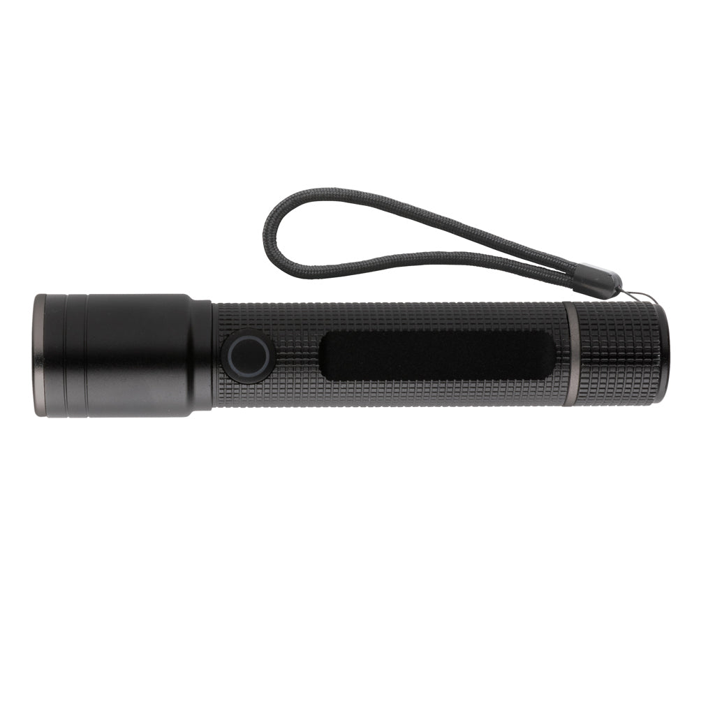 Oplaadbare zaklamp van gerecycled aluminium, 100 lumen, zwart