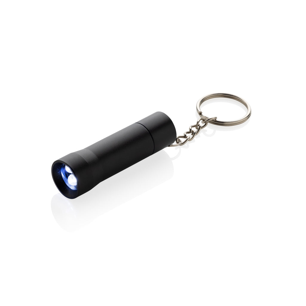 Sleutelhanger-zaklamp van gerecycled aluminium, zwart