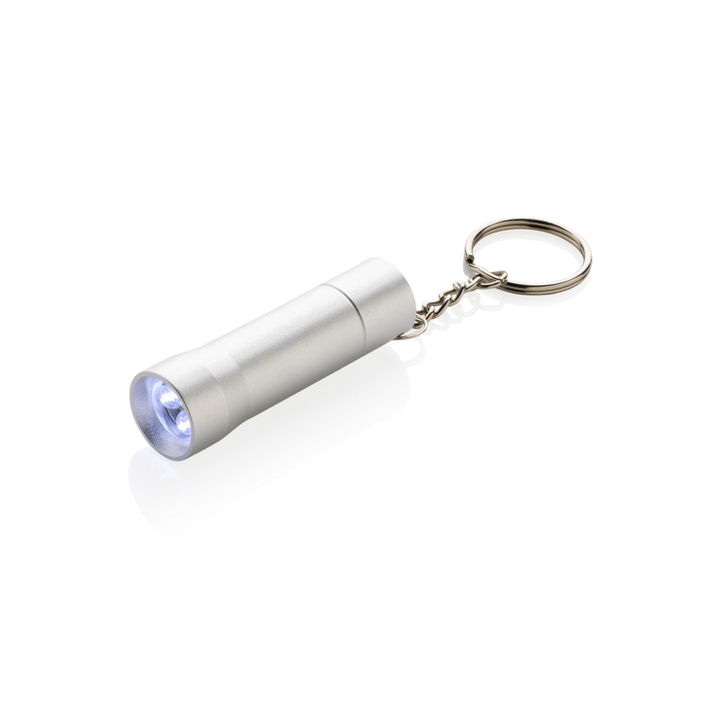Sleutelhanger-zaklamp van gerecycled aluminium, zilvergrijs