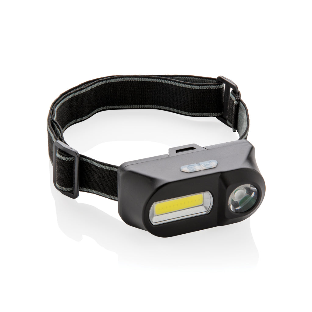 Hoofdlamp met COB- en LED-licht, twee bereiken, zwart